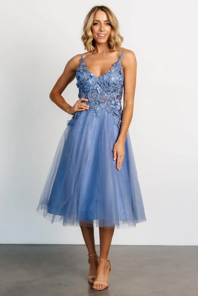 Baltic Born Embellished Sequin Women Noelle Shimmer Midi Dress Slate Blue