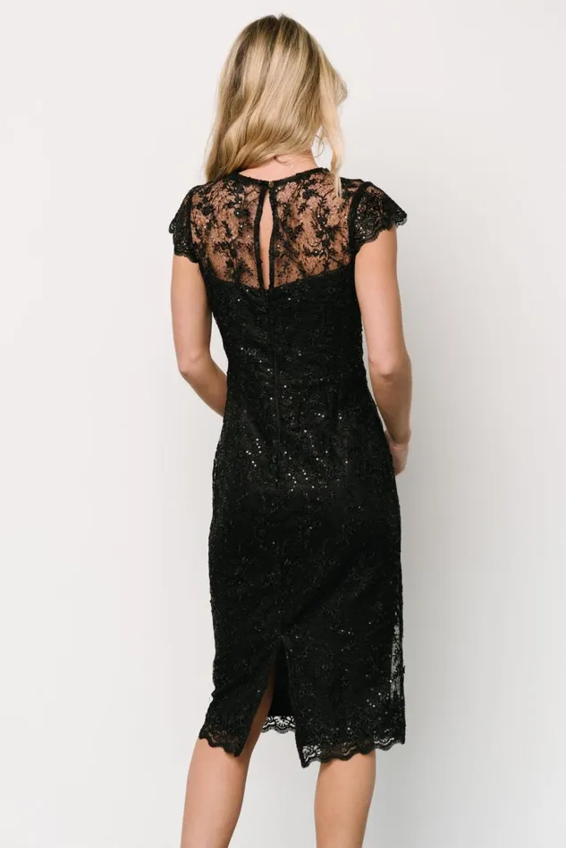 Baltic Born Embellished Sequin Women Oriana Embossed Shimmer Midi Dress Black Baltic Born Embellished Sequin Women Oriana Embossed Shimmer Midi Dress Black