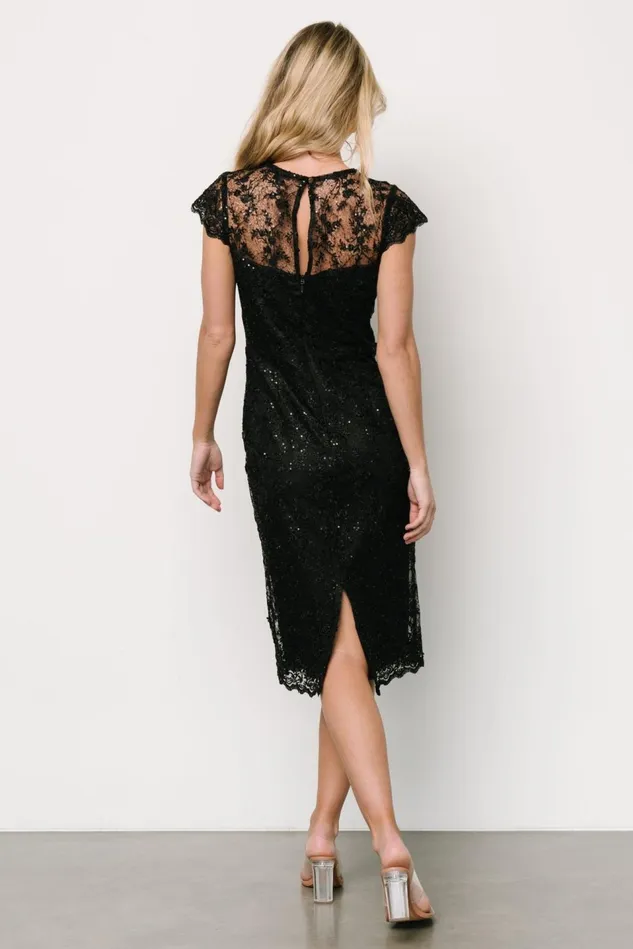 Baltic Born Embellished Sequin Women Oriana Embossed Shimmer Midi Dress Black Baltic Born Embellished Sequin Women Oriana Embossed Shimmer Midi Dress Black