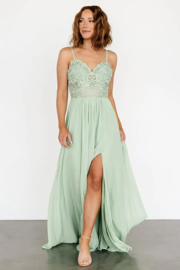 Baltic Born Embellished Sequin Women Samantha Lace Top Gown Sage