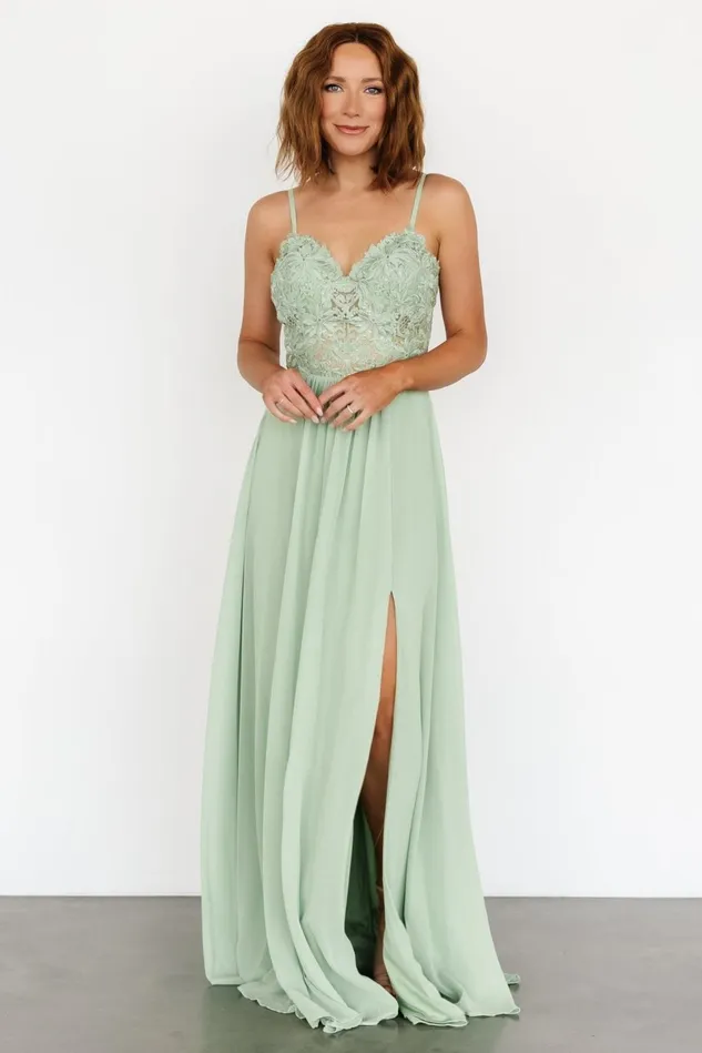 Baltic Born Embellished Sequin Women Samantha Lace Top Gown Sage Baltic Born Embellished Sequin Women Samantha Lace Top Gown Sage