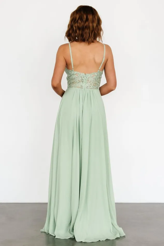 Baltic Born Embellished Sequin Women Samantha Lace Top Gown Sage Baltic Born Embellished Sequin Women Samantha Lace Top Gown Sage