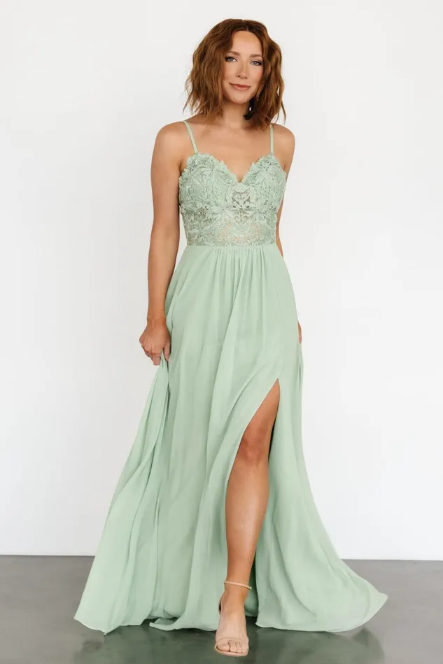 Baltic Born Embellished Sequin Women Samantha Lace Top Gown Sage Baltic Born Embellished Sequin Women Samantha Lace Top Gown Sage