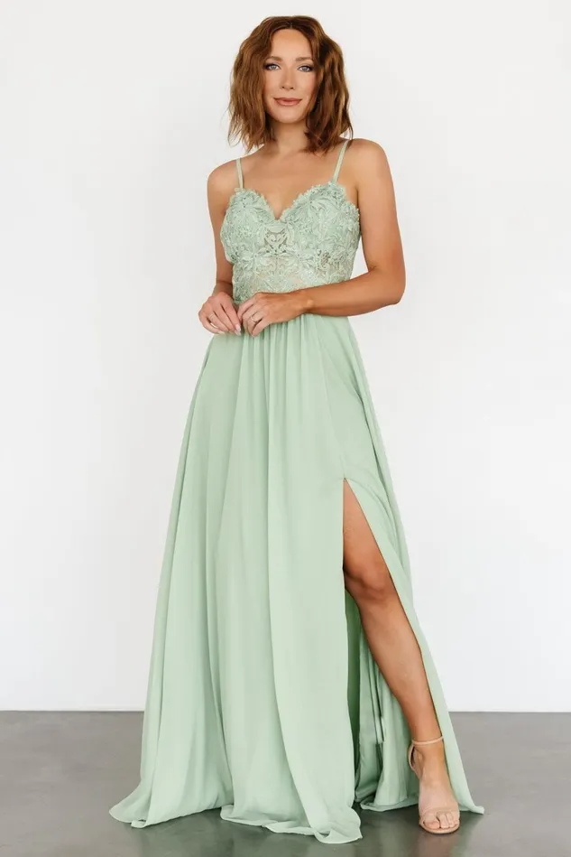 Baltic Born Embellished Sequin Women Samantha Lace Top Gown Sage Baltic Born Embellished Sequin Women Samantha Lace Top Gown Sage