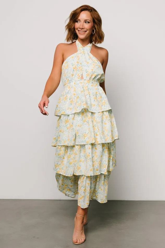 Baltic Born Maxi Dresses Women Chelles Halter Tiered Dress Blue Yellow