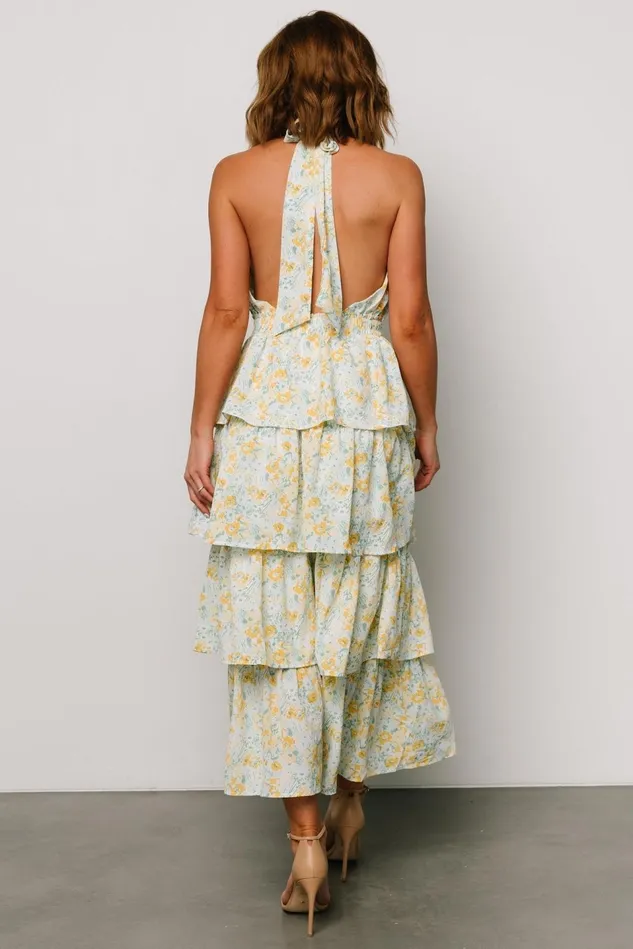 Baltic Born Maxi Dresses Women Chelles Halter Tiered Dress Blue Yellow Baltic Born Maxi Dresses Women Chelles Halter Tiered Dress Blue Yellow