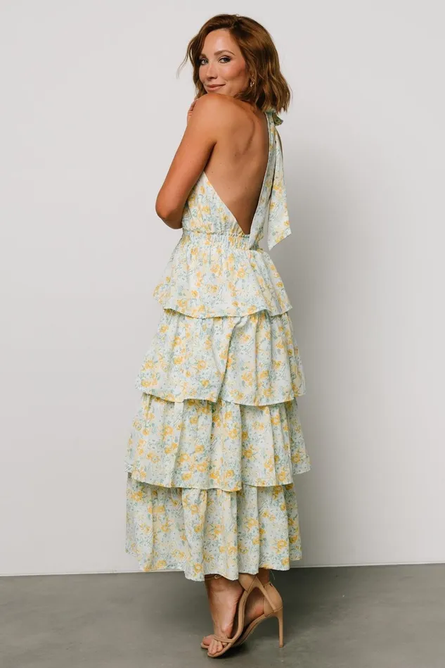 Baltic Born Maxi Dresses Women Chelles Halter Tiered Dress Blue Yellow Baltic Born Maxi Dresses Women Chelles Halter Tiered Dress Blue Yellow