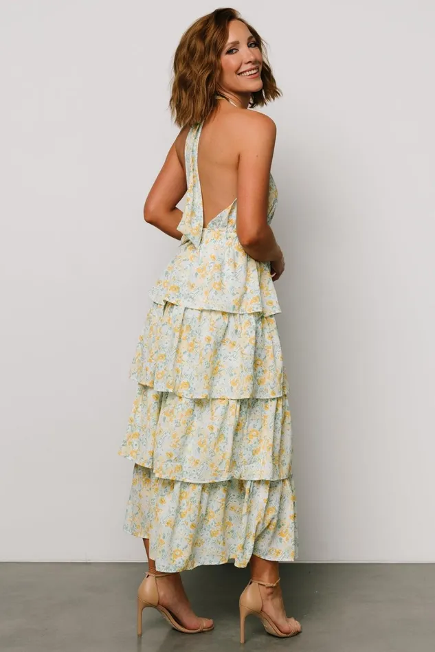 Baltic Born Maxi Dresses Women Chelles Halter Tiered Dress Blue Yellow Baltic Born Maxi Dresses Women Chelles Halter Tiered Dress Blue Yellow