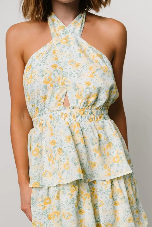 Baltic Born Maxi Dresses Women Chelles Halter Tiered Dress Blue Yellow Baltic Born Maxi Dresses Women Chelles Halter Tiered Dress Blue Yellow