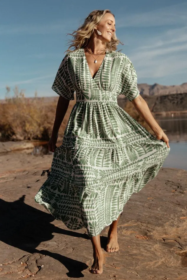 Baltic Born Midi Dresses Women Austin Kimono Dress Green Print