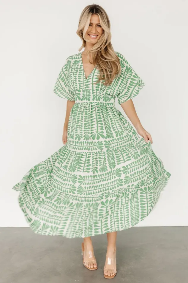 Baltic Born Midi Dresses Women Austin Kimono Dress Green Print Baltic Born Midi Dresses Women Austin Kimono Dress Green Print
