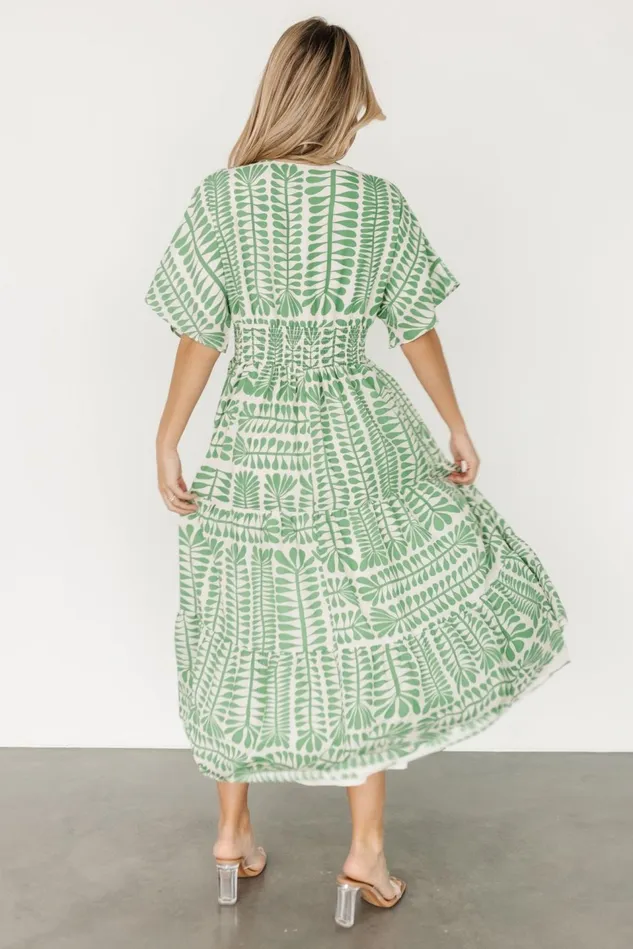 Baltic Born Midi Dresses Women Austin Kimono Dress Green Print Baltic Born Midi Dresses Women Austin Kimono Dress Green Print