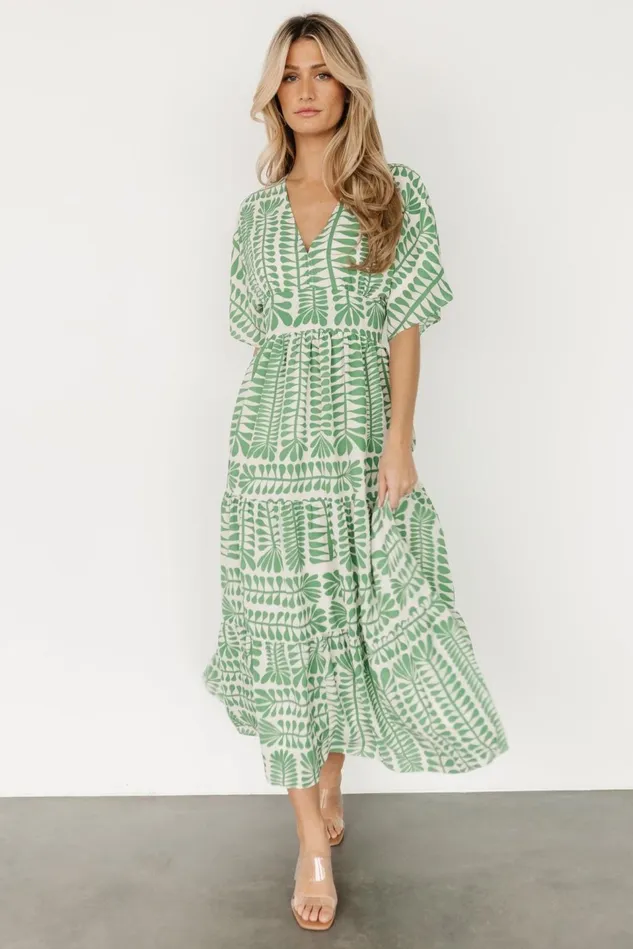 Baltic Born Midi Dresses Women Austin Kimono Dress Green Print Baltic Born Midi Dresses Women Austin Kimono Dress Green Print
