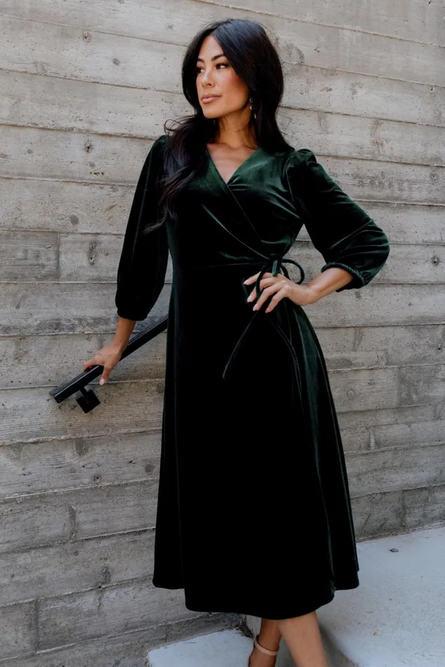 Baltic Born Midi Dresses Women Beckinsale Velvet Wrap Dress Dark Green