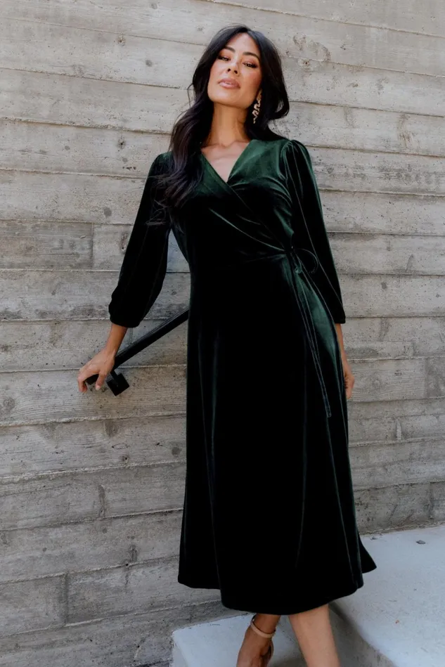Baltic Born Midi Dresses Women Beckinsale Velvet Wrap Dress Dark Green Baltic Born Midi Dresses Women Beckinsale Velvet Wrap Dress Dark Green