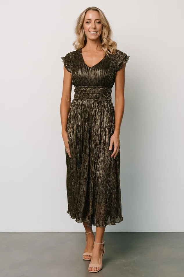 Baltic Born Midi Dresses Women Miley Pleated Shimmer Dress Gold