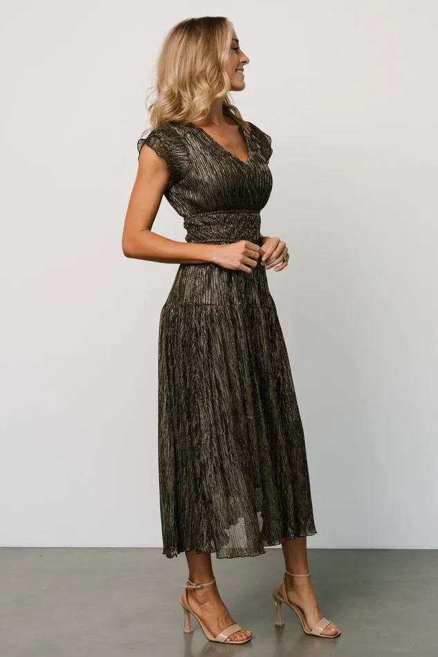Baltic Born Midi Dresses Women Miley Pleated Shimmer Dress Gold Baltic Born Midi Dresses Women Miley Pleated Shimmer Dress Gold