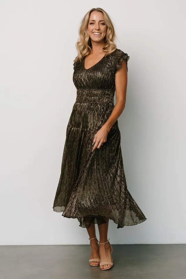 Baltic Born Midi Dresses Women Miley Pleated Shimmer Dress Gold Baltic Born Midi Dresses Women Miley Pleated Shimmer Dress Gold