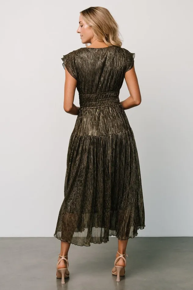 Baltic Born Midi Dresses Women Miley Pleated Shimmer Dress Gold Baltic Born Midi Dresses Women Miley Pleated Shimmer Dress Gold