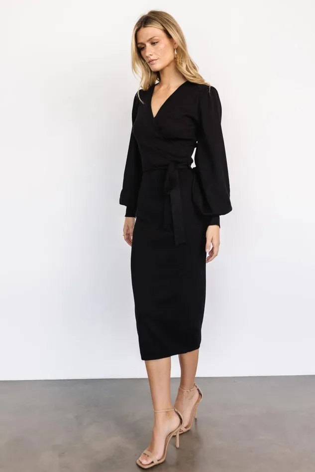 Baltic Born Midi Dresses Women Soho Bubble Sleeve Sweater Dress Black Baltic Born Midi Dresses Women Soho Bubble Sleeve Sweater Dress Black