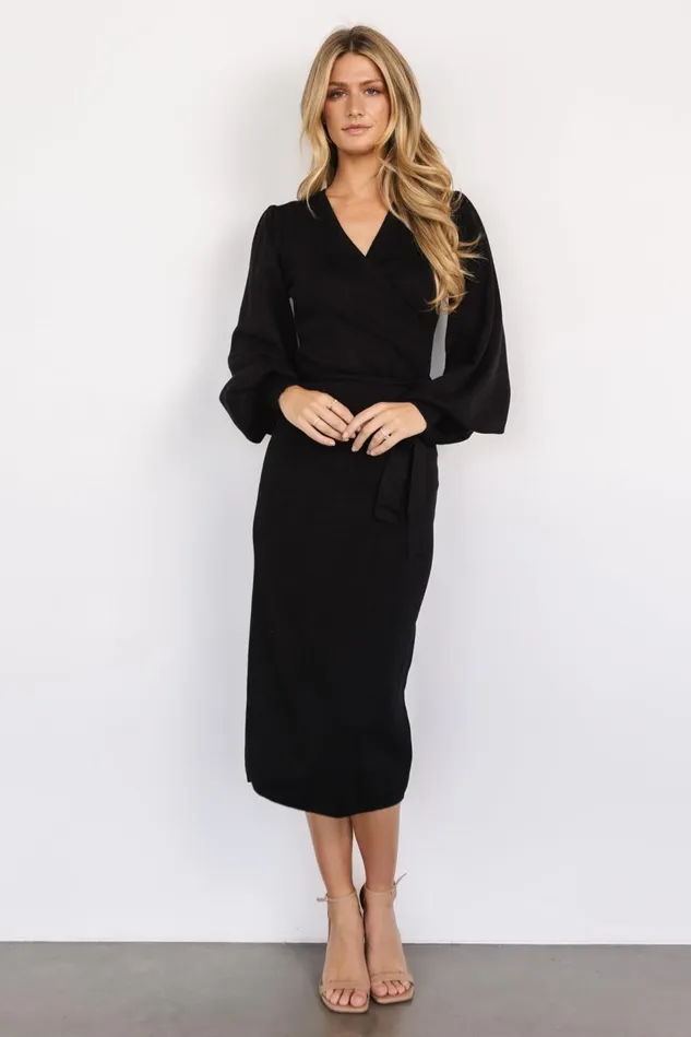 Baltic Born Midi Dresses Women Soho Bubble Sleeve Sweater Dress Black Baltic Born Midi Dresses Women Soho Bubble Sleeve Sweater Dress Black