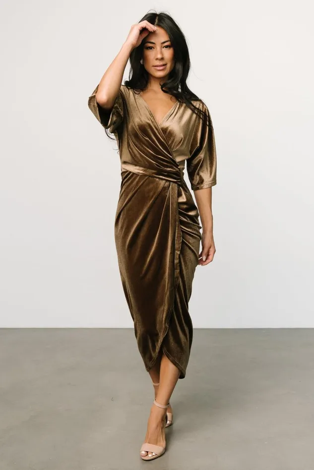 Baltic Born Mother Of The Bride Women Brendyn Ruched Velvet Dress Brushed Bronze Baltic Born Mother Of The Bride Women Brendyn Ruched Velvet Dress Brushed Bronze