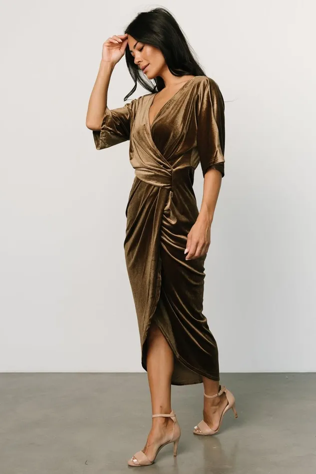 Baltic Born Mother Of The Bride Women Brendyn Ruched Velvet Dress Brushed Bronze Baltic Born Mother Of The Bride Women Brendyn Ruched Velvet Dress Brushed Bronze