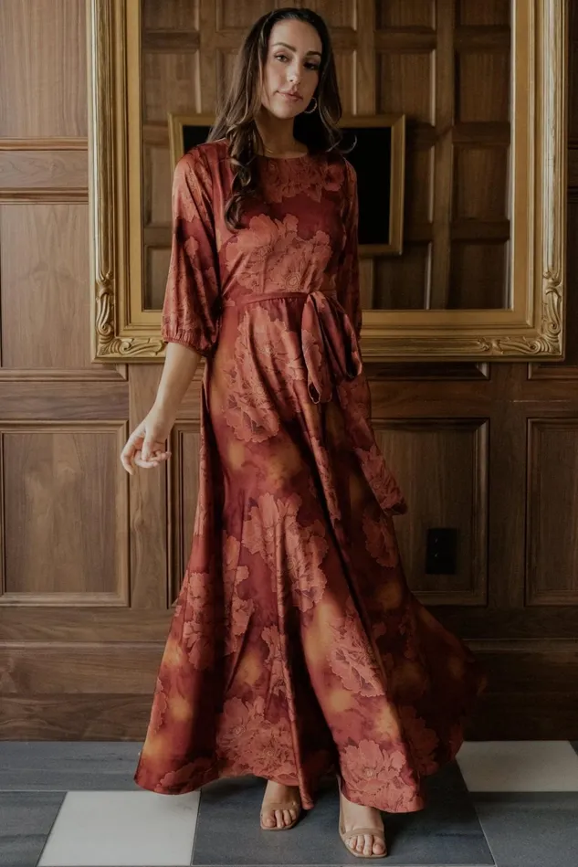Baltic Born Mother Of The Bride Women Paula Satin Maxi Dress Terracotta Floral Baltic Born Mother Of The Bride Women Paula Satin Maxi Dress Terracotta Floral