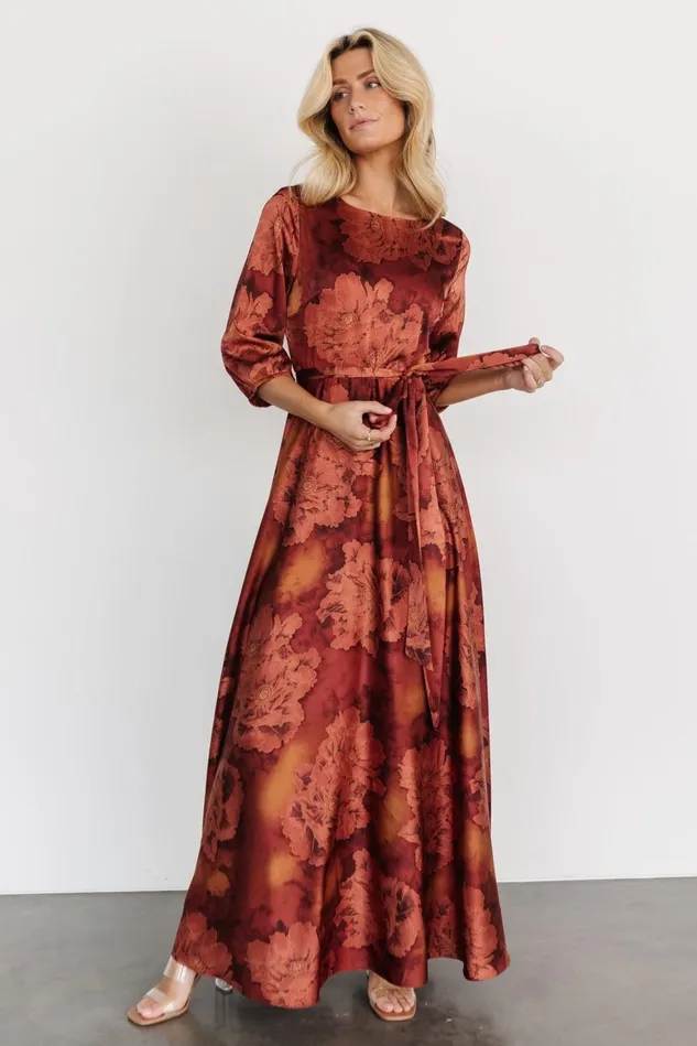Baltic Born Mother Of The Bride Women Paula Satin Maxi Dress Terracotta Floral Baltic Born Mother Of The Bride Women Paula Satin Maxi Dress Terracotta Floral