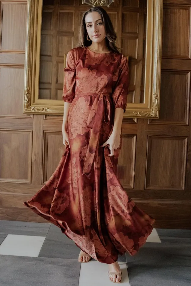 Baltic Born Mother Of The Bride Women Paula Satin Maxi Dress Terracotta Floral Baltic Born Mother Of The Bride Women Paula Satin Maxi Dress Terracotta Floral