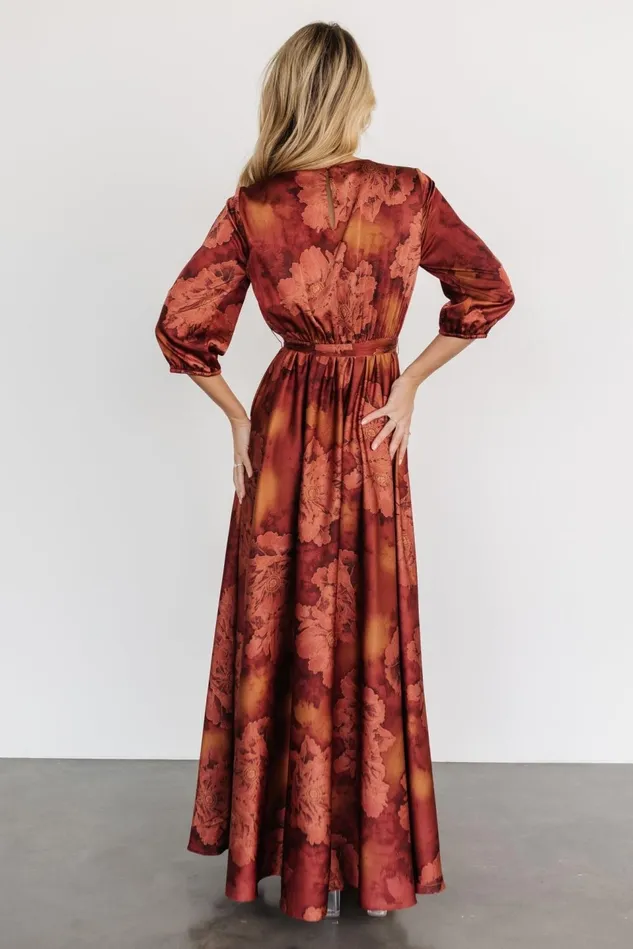 Baltic Born Mother Of The Bride Women Paula Satin Maxi Dress Terracotta Floral Baltic Born Mother Of The Bride Women Paula Satin Maxi Dress Terracotta Floral