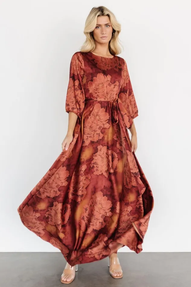 Baltic Born Mother Of The Bride Women Paula Satin Maxi Dress Terracotta Floral Baltic Born Mother Of The Bride Women Paula Satin Maxi Dress Terracotta Floral