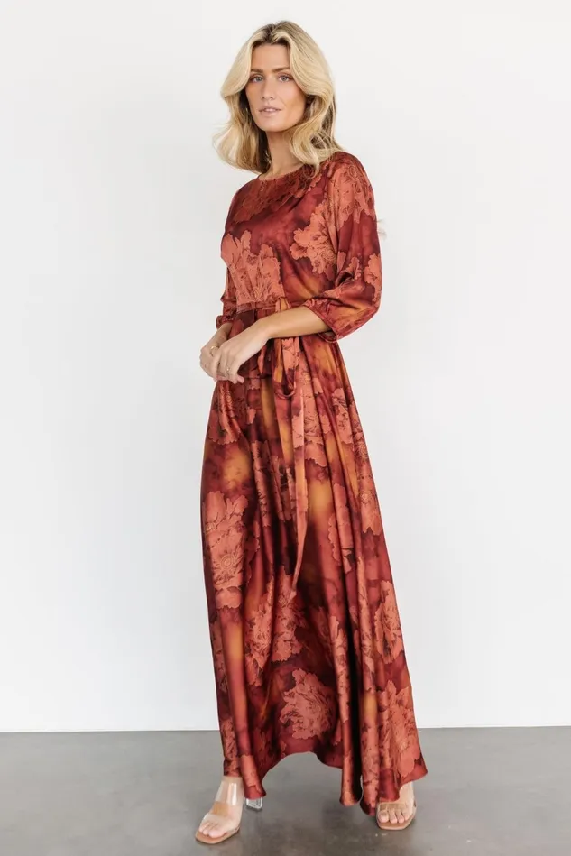 Baltic Born Mother Of The Bride Women Paula Satin Maxi Dress Terracotta Floral Baltic Born Mother Of The Bride Women Paula Satin Maxi Dress Terracotta Floral