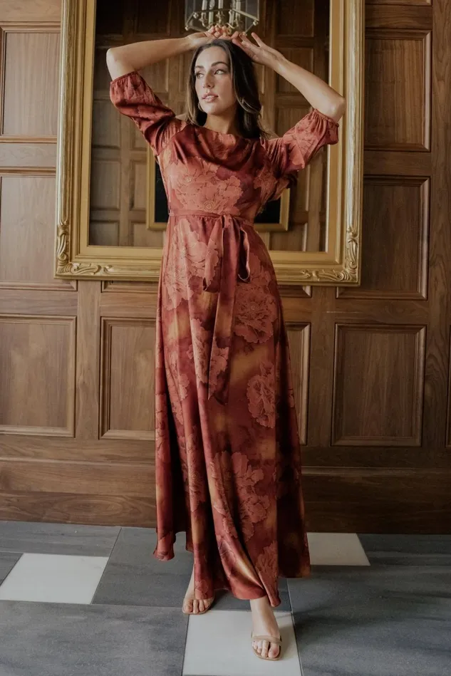 Baltic Born Mother Of The Bride Women Paula Satin Maxi Dress Terracotta Floral Baltic Born Mother Of The Bride Women Paula Satin Maxi Dress Terracotta Floral