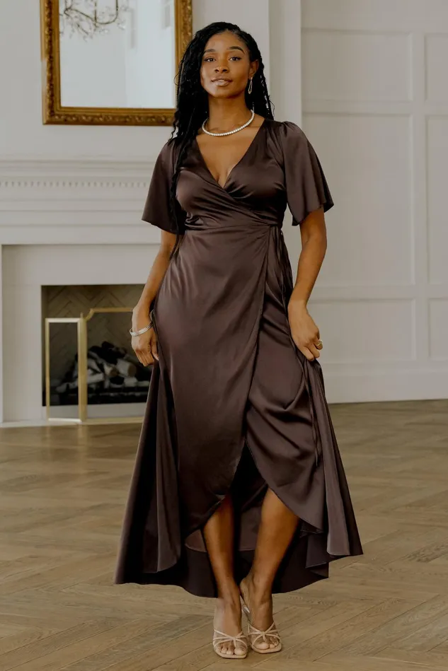 Baltic Born Mother Of The Bride Women Vara Satin Maxi Wrap Dress Espresso