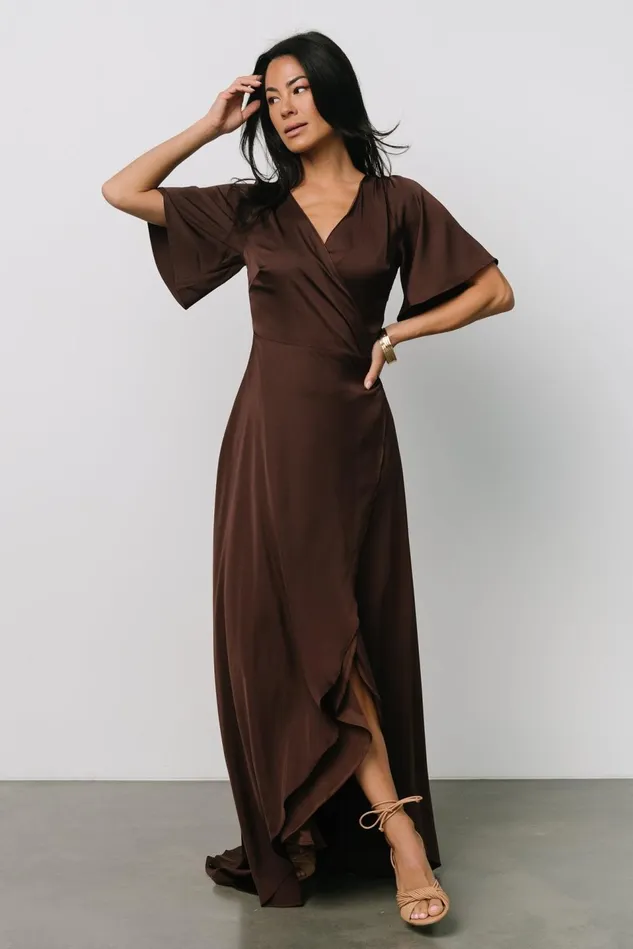 Baltic Born Mother Of The Bride Women Vara Satin Maxi Wrap Dress Espresso Baltic Born Mother Of The Bride Women Vara Satin Maxi Wrap Dress Espresso