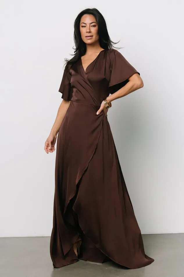 Baltic Born Mother Of The Bride Women Vara Satin Maxi Wrap Dress Espresso Baltic Born Mother Of The Bride Women Vara Satin Maxi Wrap Dress Espresso