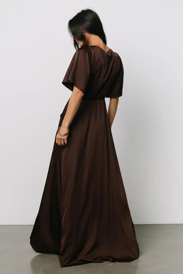 Baltic Born Mother Of The Bride Women Vara Satin Maxi Wrap Dress Espresso Baltic Born Mother Of The Bride Women Vara Satin Maxi Wrap Dress Espresso