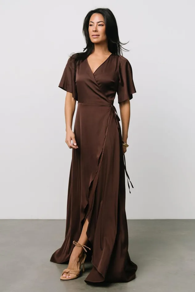 Baltic Born Mother Of The Bride Women Vara Satin Maxi Wrap Dress Espresso Baltic Born Mother Of The Bride Women Vara Satin Maxi Wrap Dress Espresso