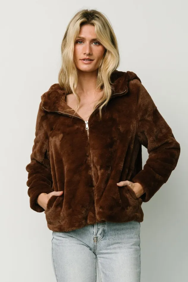 Baltic Born Outerwear Women Leeds Faux Fur Jacket Brown