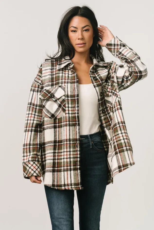 Baltic Born Outerwear Women Polson Plaid Shacket Ivory Multi
