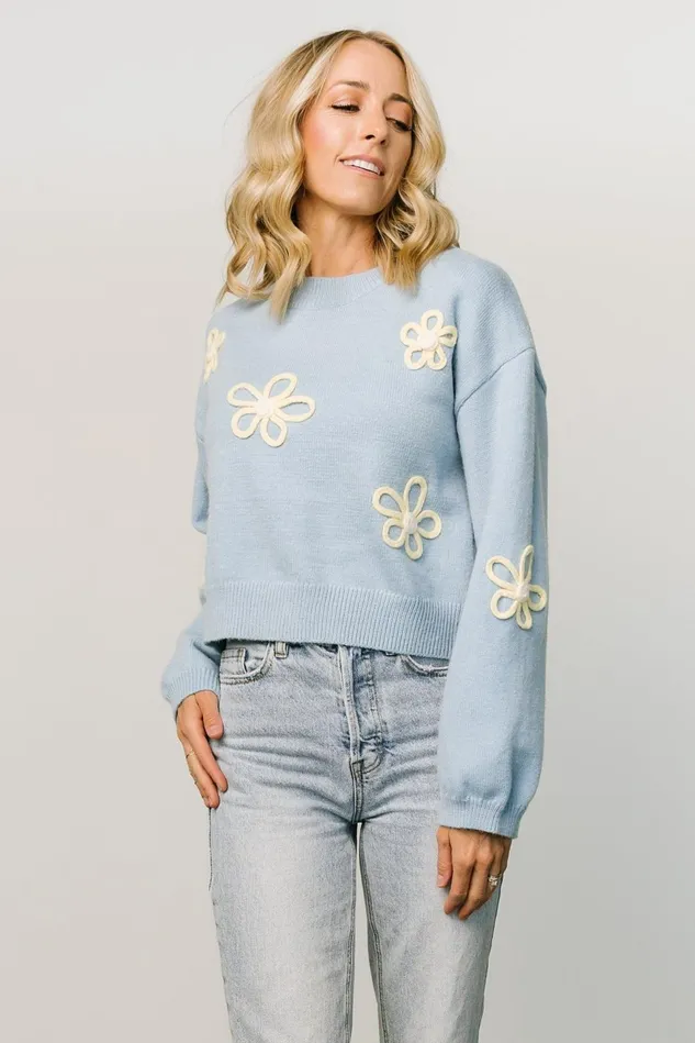 Baltic Born Sweaters Women Annie Flower Knit Sweater Blue Baltic Born Sweaters Women Annie Flower Knit Sweater Blue