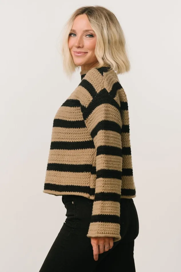 Baltic Born Sweaters Women Robbie Striped Knit Sweater Black Camel Baltic Born Sweaters Women Robbie Striped Knit Sweater Black Camel