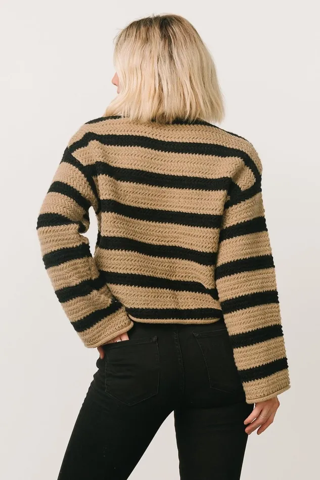 Baltic Born Sweaters Women Robbie Striped Knit Sweater Black Camel Baltic Born Sweaters Women Robbie Striped Knit Sweater Black Camel