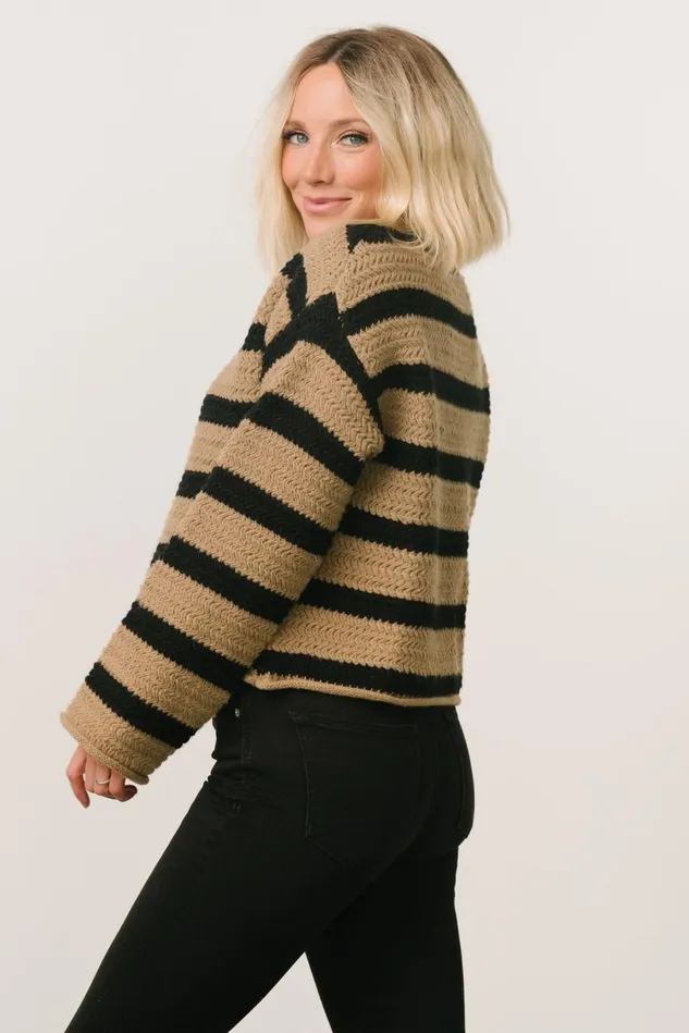 Baltic Born Sweaters Women Robbie Striped Knit Sweater Black Camel Baltic Born Sweaters Women Robbie Striped Knit Sweater Black Camel