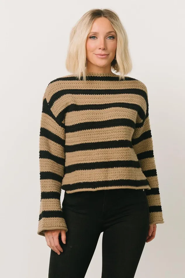 Baltic Born Sweaters Women Robbie Striped Knit Sweater Black Camel Baltic Born Sweaters Women Robbie Striped Knit Sweater Black Camel