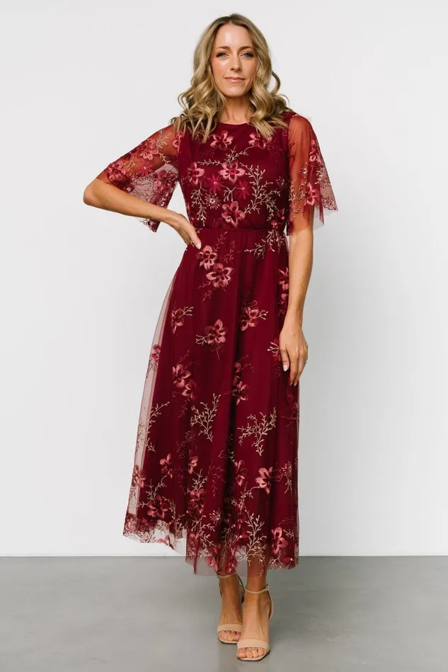 Baltic Born Tulle Styles Women Arabella Embroidered Tulle Maxi Dress Burgundy Floral Baltic Born Tulle Styles Women Arabella Embroidered Tulle Maxi Dress Burgundy Floral