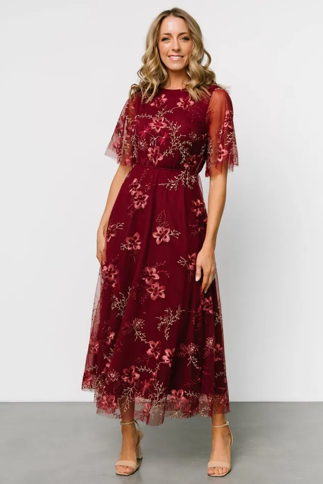 Baltic Born Tulle Styles Women Arabella Embroidered Tulle Maxi Dress Burgundy Floral Baltic Born Tulle Styles Women Arabella Embroidered Tulle Maxi Dress Burgundy Floral