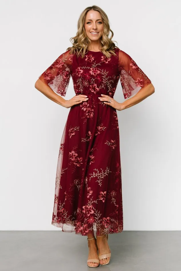 Baltic Born Tulle Styles Women Arabella Embroidered Tulle Maxi Dress Burgundy Floral Baltic Born Tulle Styles Women Arabella Embroidered Tulle Maxi Dress Burgundy Floral