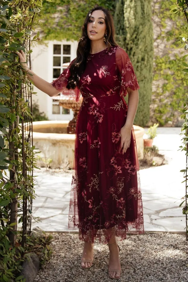 Baltic Born Tulle Styles Women Arabella Embroidered Tulle Maxi Dress Burgundy Floral Baltic Born Tulle Styles Women Arabella Embroidered Tulle Maxi Dress Burgundy Floral
